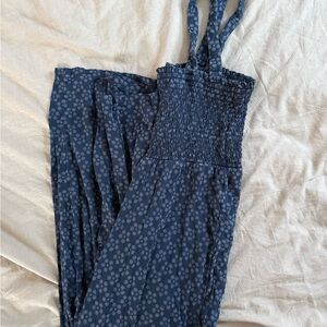 Women's Maternity Blue Patterned Jumpsuit